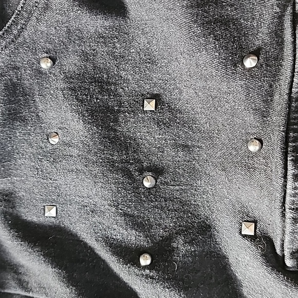 Women With Control Black Studded Denim Jacket size L - Picture 10 of 10